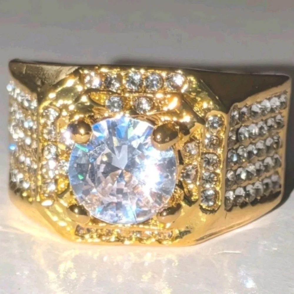Mens 3ct Round Cut Moissanite Prong Engagement ring 14k Yellow gold Plated